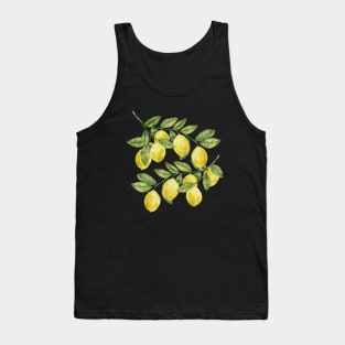 Yellow summer watercolor lemons with green leaves citrus illustration Tank Top